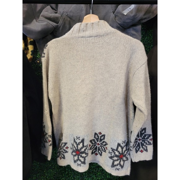 vtg 90s EDDIE BAUER SWEATER Small // wool medium gauge festive mock neck thick - Picture 3 of 4